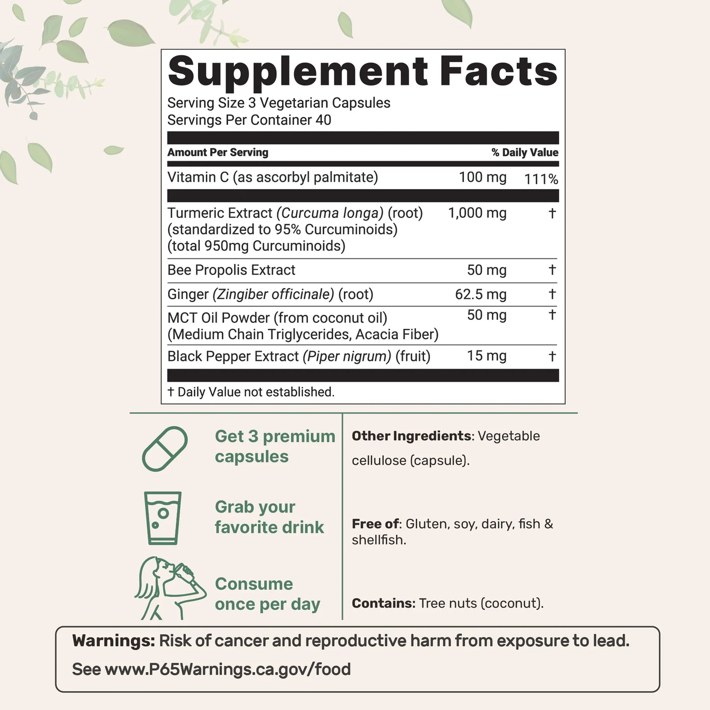 Turmeric Curcumin - 1,000mg | Curcuminoids with Black Pepper & MCT Oil